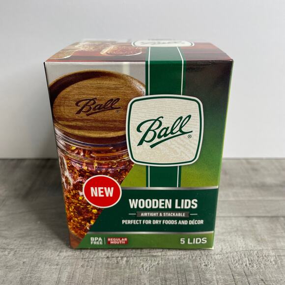 NIB BALL Jar Acacia Wood Storage Lids 5 Pack Regular Mouth High Quality - Picture 6 of 10